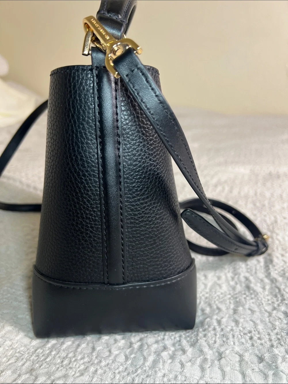 Michael Kors Black Pebbled Leather Drawstring Bucket Crossbody